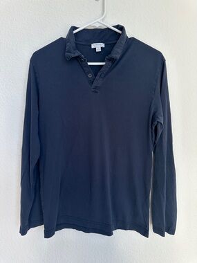 Sunspel Sea Island Cotton Riviera Long Sleeve Polo Navy Small